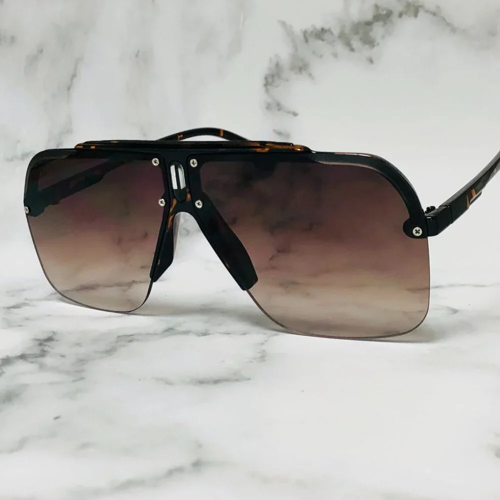 Men Sunglasses Brown Flat Lens Square Shades Hip Hop Style Classic Retro Shades